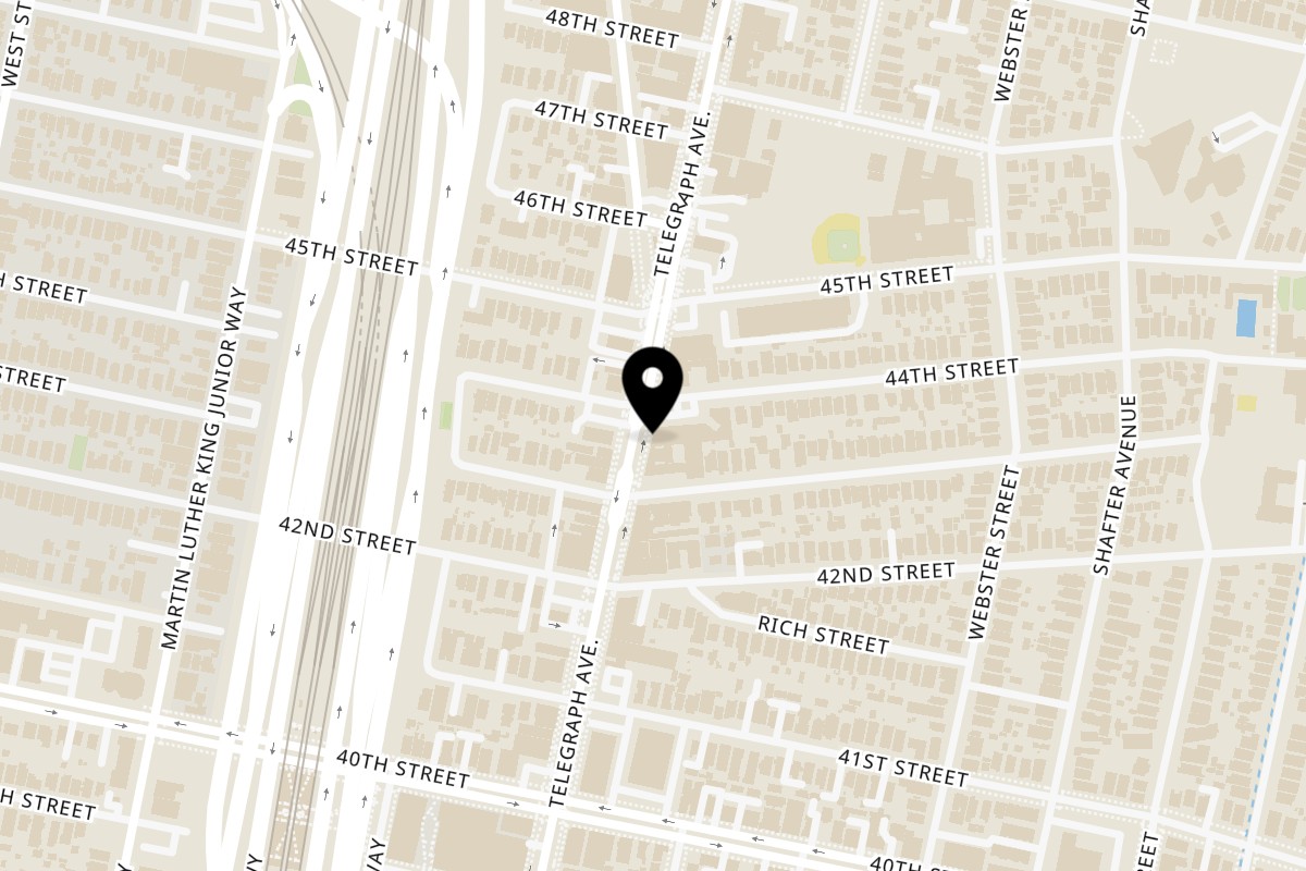 Map showing the location of Koryo Sushi on 4390 Telegraph Ave unit F & G in Oakland
